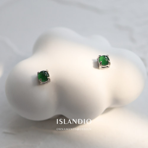 ISLANDIO天然翡翠圆珠纯银耳钉女