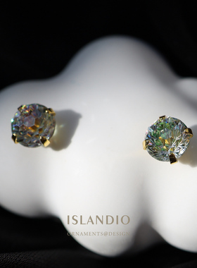 ISLANDIO森系精灵宝石纯银耳钉绿色烟花水晶金耳饰夏天耳骨钉男女