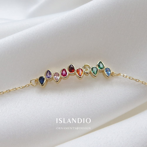 islandio极细七彩天然女金色手链