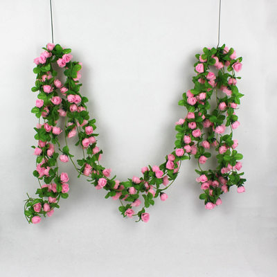 仿真玫瑰假花藤条塑料藤蔓绿叶缠绕空调线暖气管装饰遮挡墙壁挂花