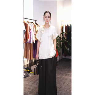 24039 新国风手绘真丝上衣衬衫 穿搭师小鱼