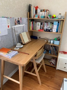 全实木书桌书架一体桌家用卧室双人书桌书柜组合简约电脑桌学习桌