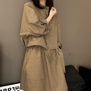 韩版 连衣裙显瘦遮肉大口袋宽松时尚 假两件2561 收腰工装 2025新款