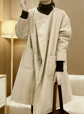 高级感中长款风衣棉服女宽松显瘦九分袖设计休闲保暖纯色外套7079