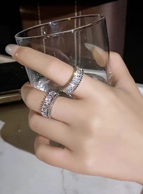 简约而不简单的高级感超闪锆石戒指网红冷淡风开口食指指环女