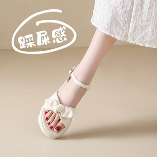 高端踩屎感凉鞋 女新款 夏季 孕妇外穿配裙子仙女风蝴蝶结甜美凉拖鞋