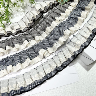 饰辅料 口领口裙摆装 韩版 小可爱格子带花边蕾丝褶皱百褶飞边网红袖