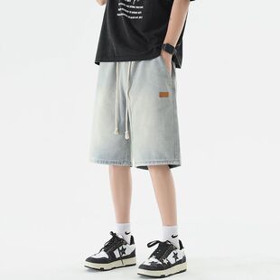 牛仔短裤男夏季薄款中裤潮流美式男款潮牌男生裤子男士休闲五分裤