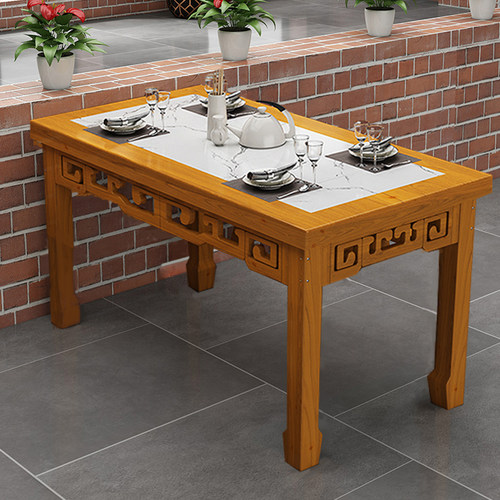 实木餐桌长方形中式大理石