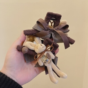 可爱长耳朵小兔子抓夹女高级感百搭格子蝴蝶结发抓盘发头花发饰