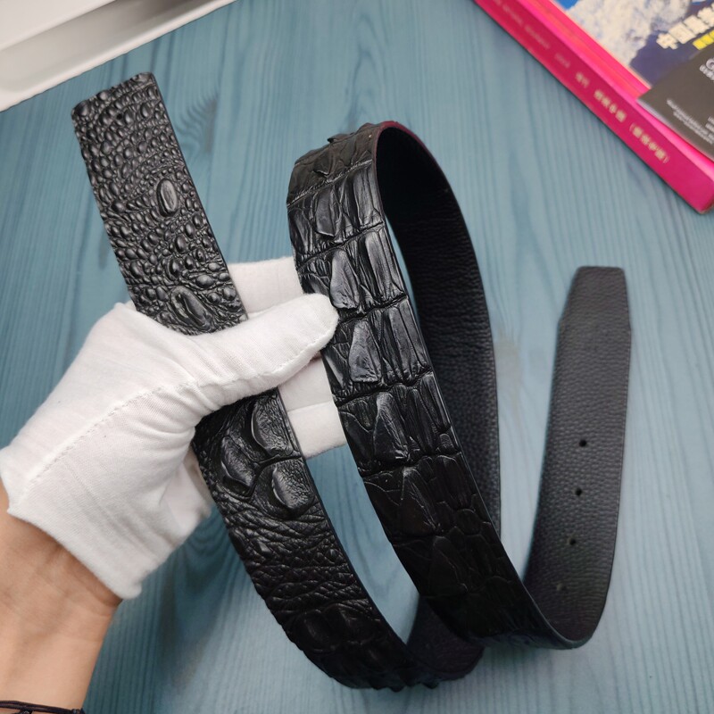 3.8立体龙骨无头皮带男士高档真皮头层牛皮奢侈品大牌H扣平替腰带