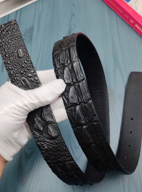 3.8立体龙骨无头皮带男士高档真皮头层牛皮奢侈品大牌H扣平替腰带