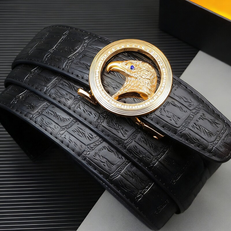 镶钻老鹰男士自动扣皮带卡槽款真皮牛皮鳄鱼纹裤高档青年百搭腰带