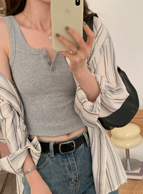 欧美辣妹背心吊带女螺纹设计感针织西装内搭夏季新款打底外穿上衣