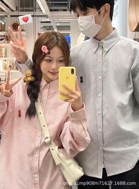 2025春夏季兔子RiFi漩涡兔竖条纹宽松情侣衬衫长袖上衣女防晒休闲