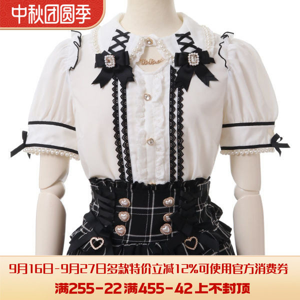搬仓清货日系蕾蕾系量产型软妹多镂空领子蝴蝶结蕾丝雪纺衬衫