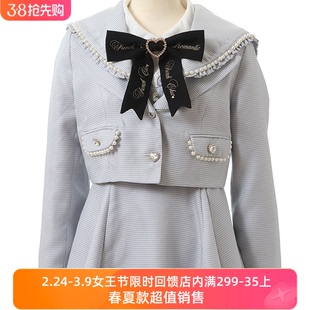 搬仓清货量产型海军领格子蝴蝶结高腰上衣外套