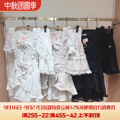 日系夏季黑雪白雪甜美量产型泡泡袖公主裙衣裙裤两件套装