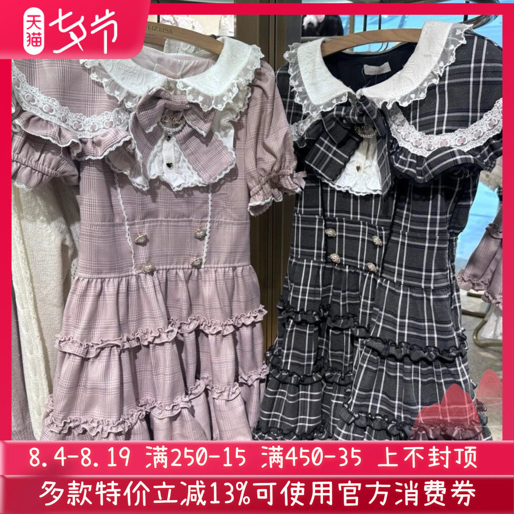 搬仓清货Meowchan日系爆款复古甜美蕾系量产型蝴蝶结斗篷连衣裙