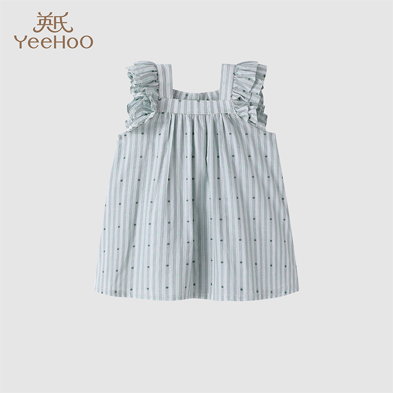 英氏儿童背心裙荷叶花边袖连衣裙