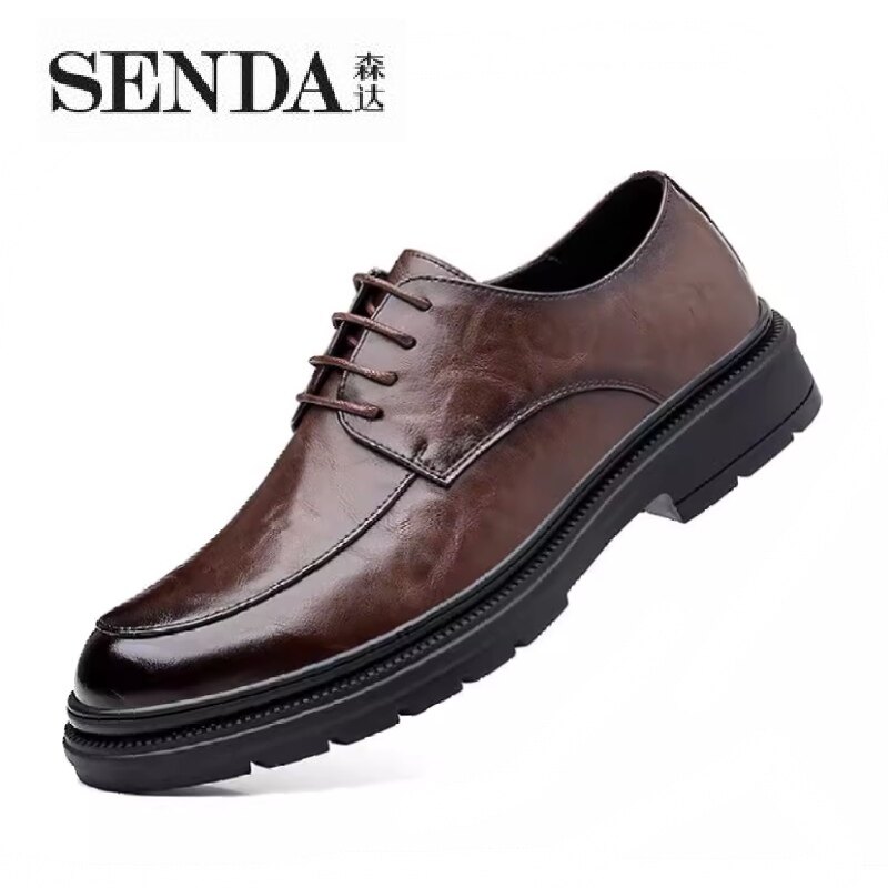 森达系带商务休闲男鞋专柜同款头层牛皮柔软复古厚底男士正品皮鞋