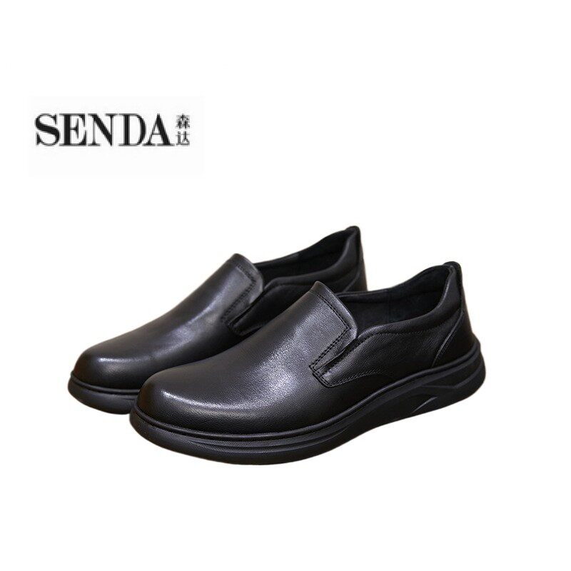 森达方头男鞋 商场同款 一脚蹬商务休闲鞋 加肥加宽 软底软面百搭