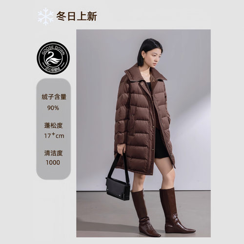 2025冬季新款长款毛呢鹅绒羽绒服女排骨鹅绒服外套保暖不臃肿