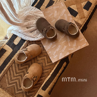 儿童真皮加绒勃肯鞋冬季新款女童加厚保暖棉鞋男童软底宝宝学步鞋