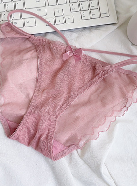 性感蕾丝三角裤女低腰约会镂空网纱内裤柔软半包臀细腰带少女内裤