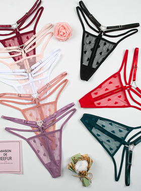 性感多条带丁字裤女低腰网纱透明无痕T裤内裤心形镂空性感内裤