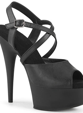 15CM超高跟鞋防水台黑色厚底夜店舞台表演鞋大码细跟一字带哑光