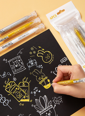 禾硕高光笔白色抄经笔金色笔芯银色st笔头手账笔的笔一套黑卡纸高颜值ins风少女心好看可爱的中性笔盖帽