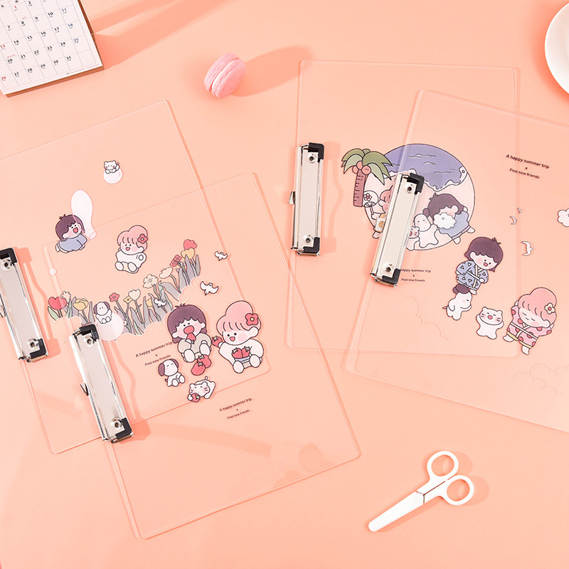 a4塑料亚克力夹板透明文件硬垫板夹板书写写字板资料夹子可爱多功能