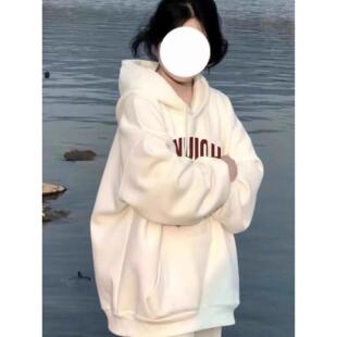 薄款 圆领卫衣女秋冬潮牌oversize小众外套卫衣 加绒加厚高街美式