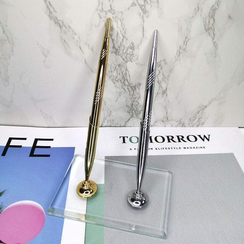 创意土豪金颜色走珠水性柜台笔金属水晶底座签字笔酒店银行台式笔