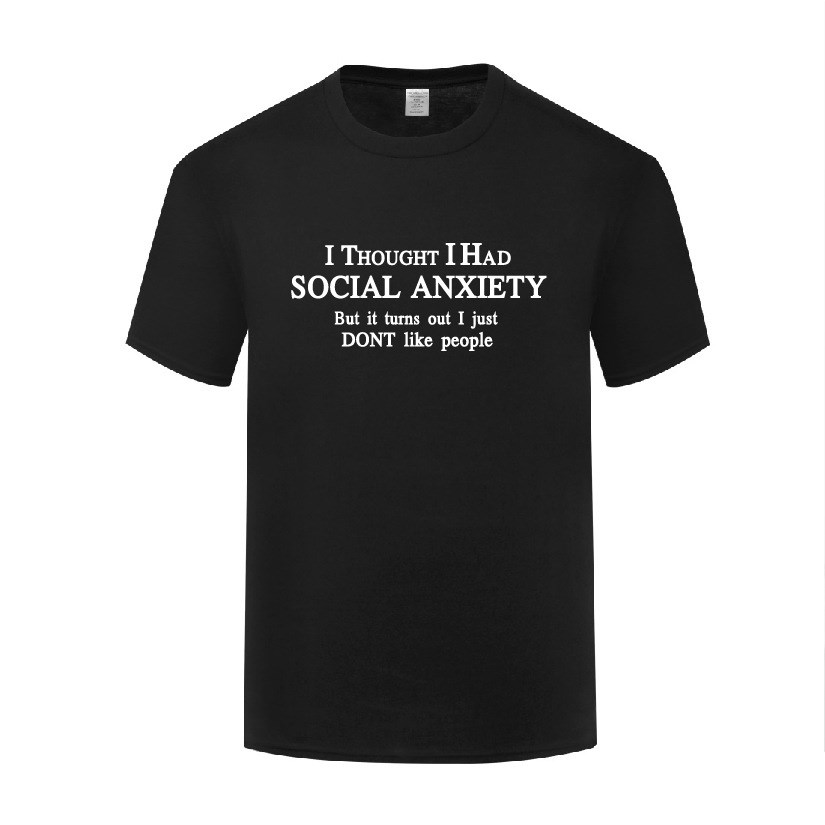 创意短袖棉T恤男宽松 Social Anxiety Like People 新奇讽刺搞笑