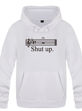 2018新款外贸男式连帽卫衣 Music Shut Up 音乐音符 搞笑创意新奇