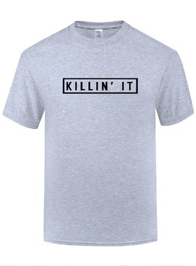 新款创意短袖圆领棉T恤男宽松大码体恤 Killin' 可爱滑稽搞笑