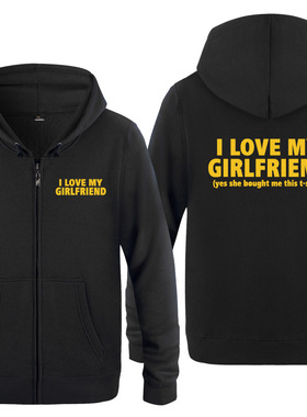 外贸男式拉链卫衣开衫 I Love My Girlfriend 简约字母 厂家直销