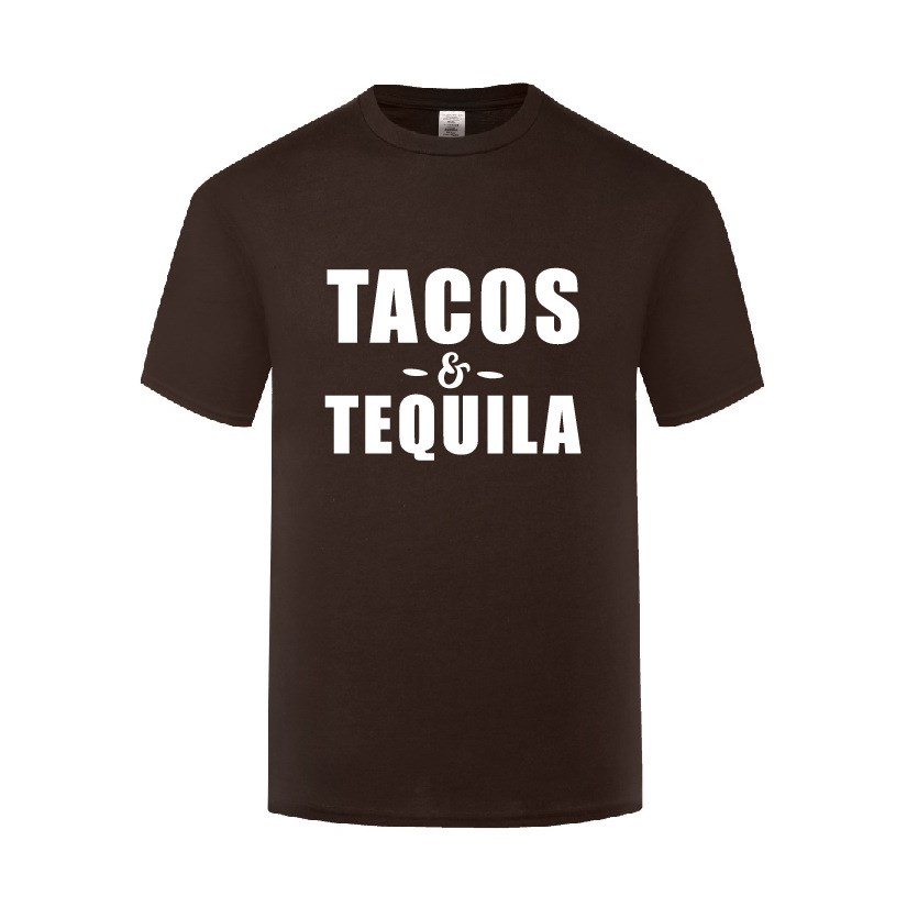 搞笑说滑稽度假短袖圆领棉T恤男宽松大码 Tacos- Tequila