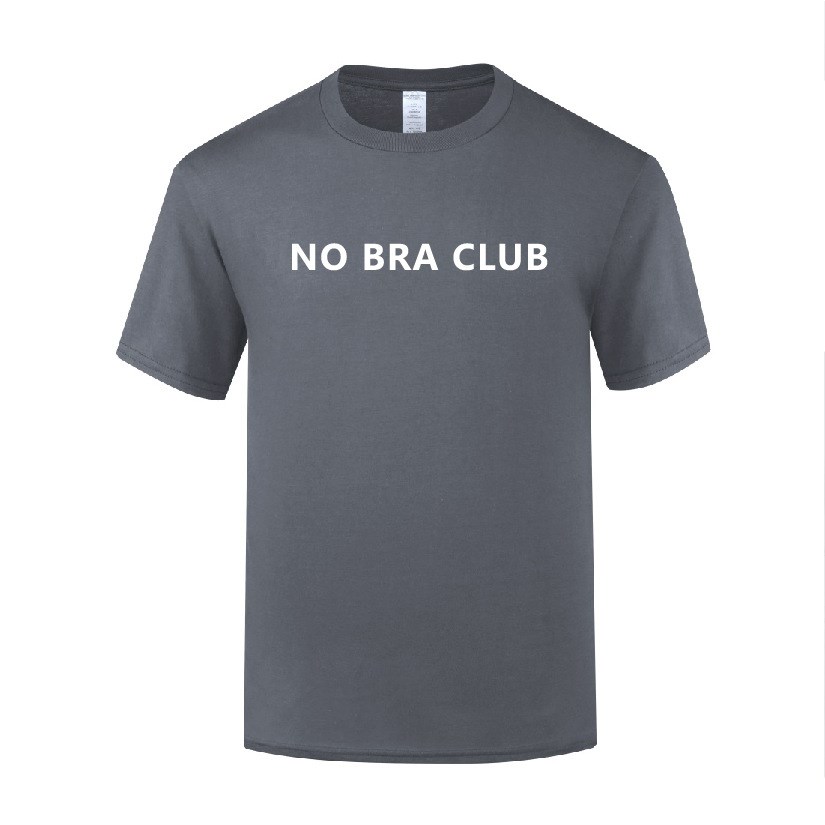 新款创意短袖圆领棉T恤男宽松大码 No Bra Club口号标语字母文字