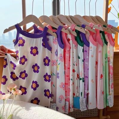 女童2024夏季新品吊带连衣裙儿童碎花公主裙女童冰丝童装宝宝新款