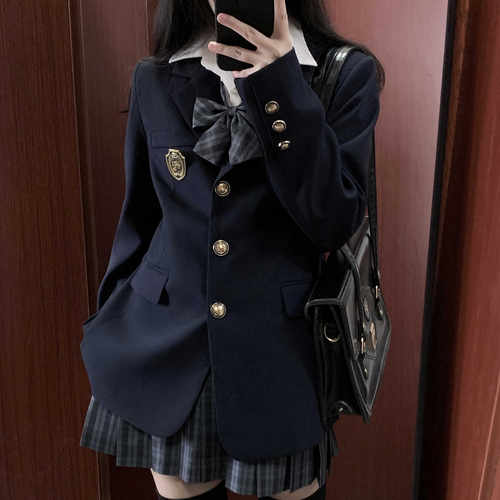 千纸鹤三粒扣西装 JK制服女学院风原创白西校供感黑色绀西服外套