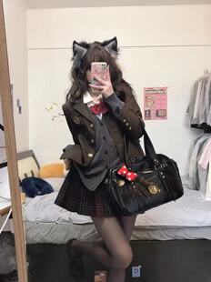 千纸鹤三粒扣西装 JK制服女学院风原创白西校供感黑色绀西服外套