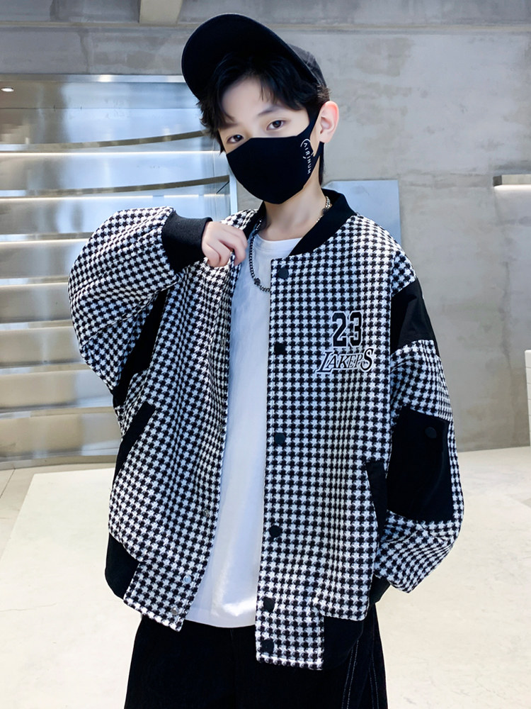 소년 재킷 봄 가을 2024 새로운 잘 생긴 물떼새 격자 어린이 야구 유니폼 유행 한국 스타일 중대형 아동 재킷
