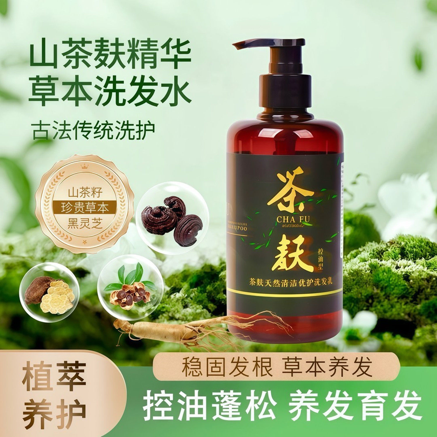 茶麸黑灵芝控油去屑洗发水