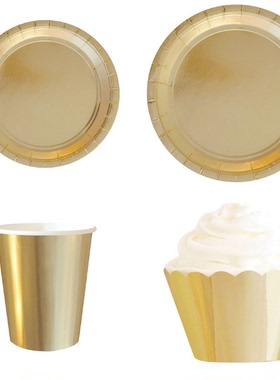 Disposable party paper cups, tissue paper plates烫金纯色盘