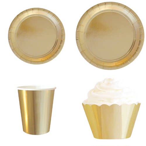 Disposable party paper cups, tissue paper plates烫金纯色盘