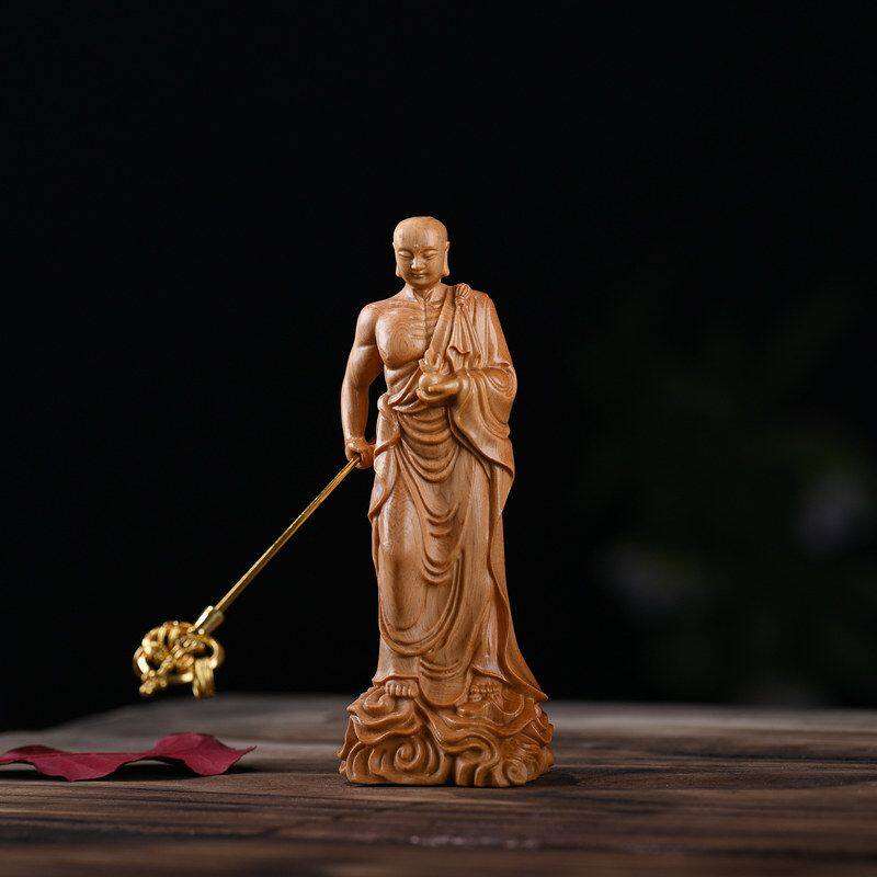 源头寺庙摆件谛听工艺品地藏王崖柏文玩木雕佛像厂家菩萨居家供奉