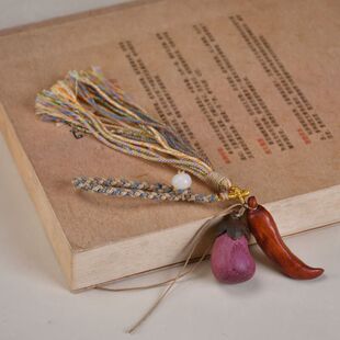 流苏挂编织手工包挂DIY手机挂饰辣椒文玩包挂+茄子挂件配饰紫罗兰